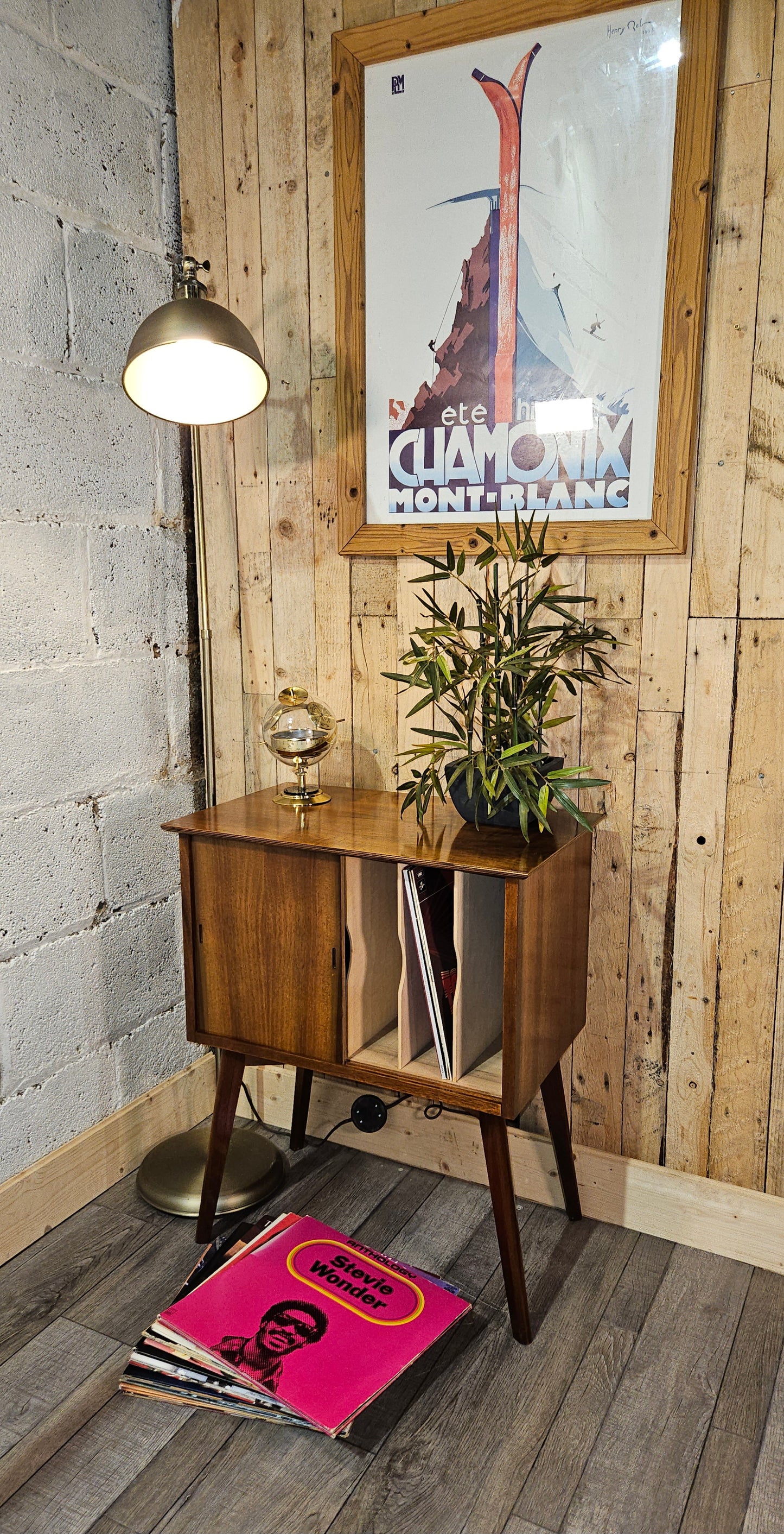 Mid Century, Walnut Finished, Vinyl Storage Unit.