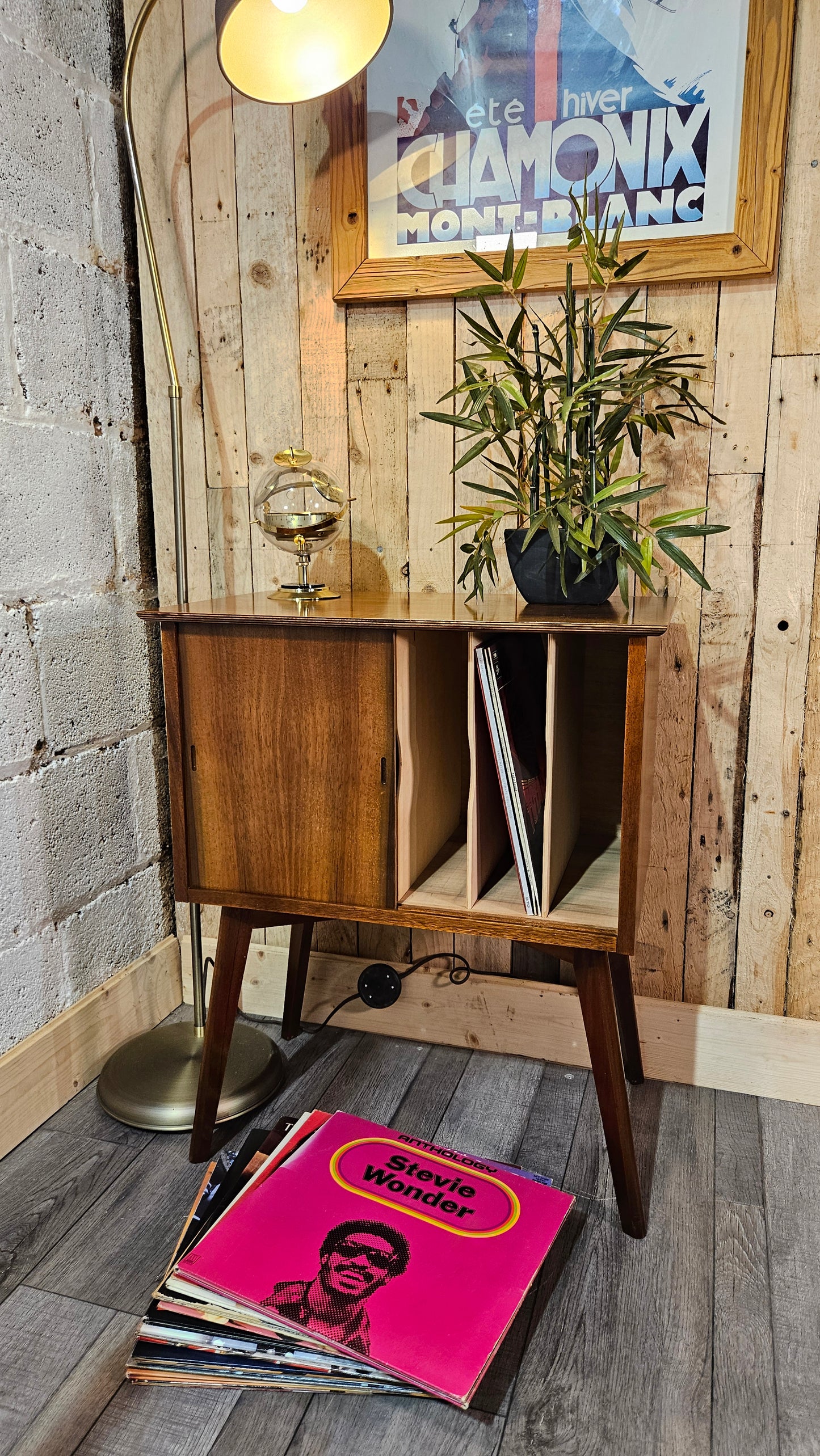 Mid Century, Walnut Finished, Vinyl Storage Unit.