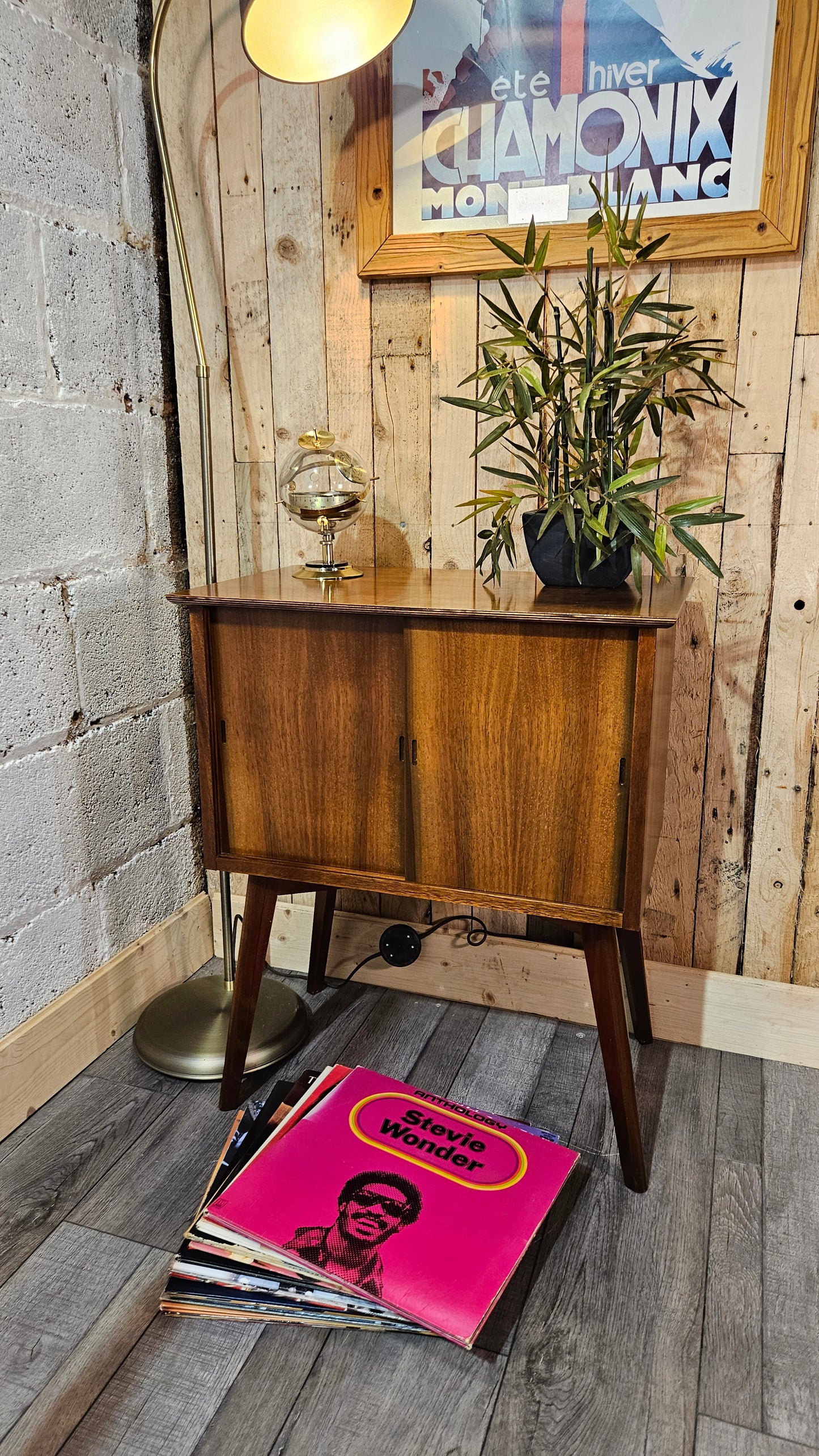 Mid Century, Walnut Finished, Vinyl Storage Unit.