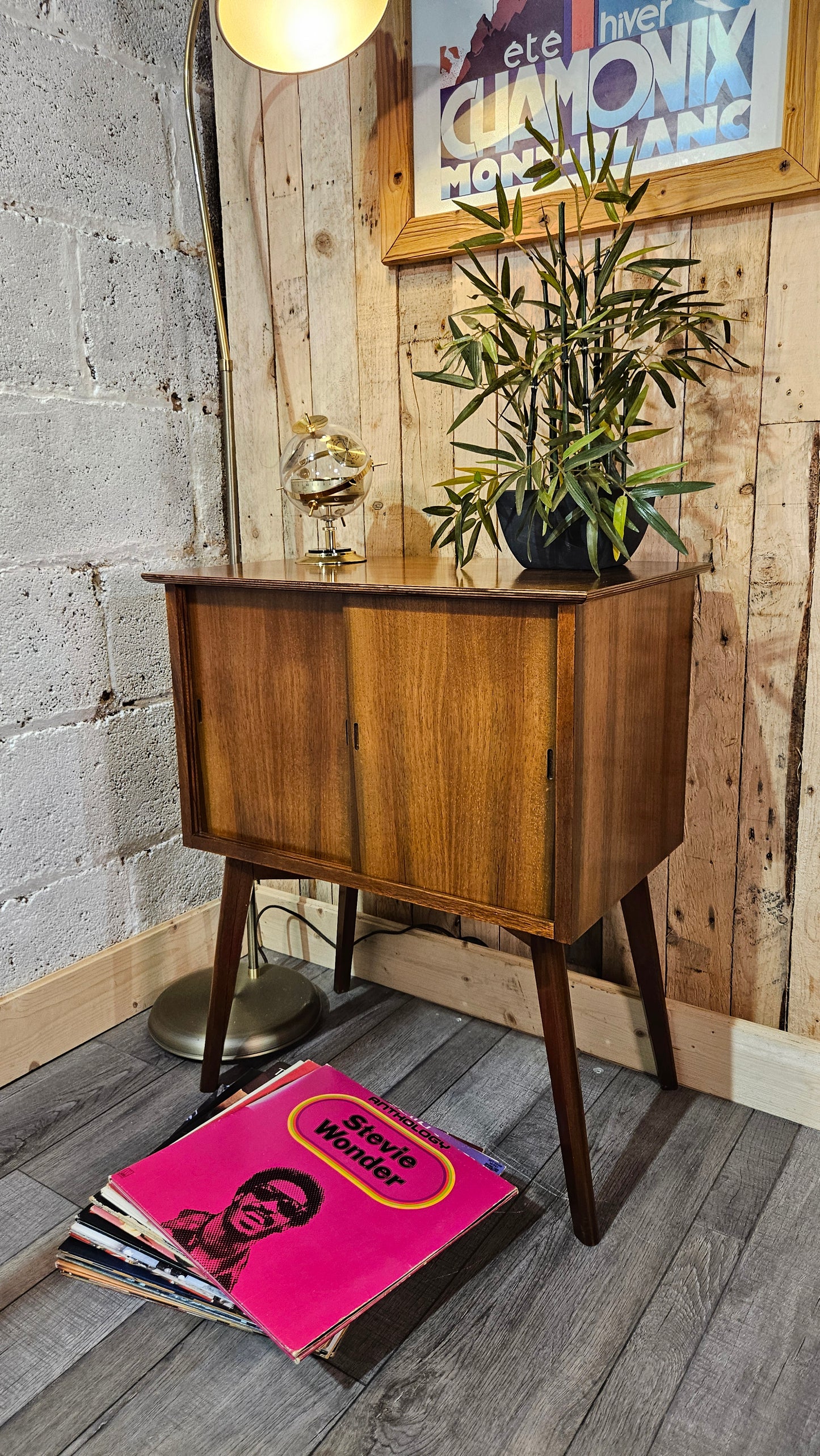 Mid Century, Walnut Finished, Vinyl Storage Unit.