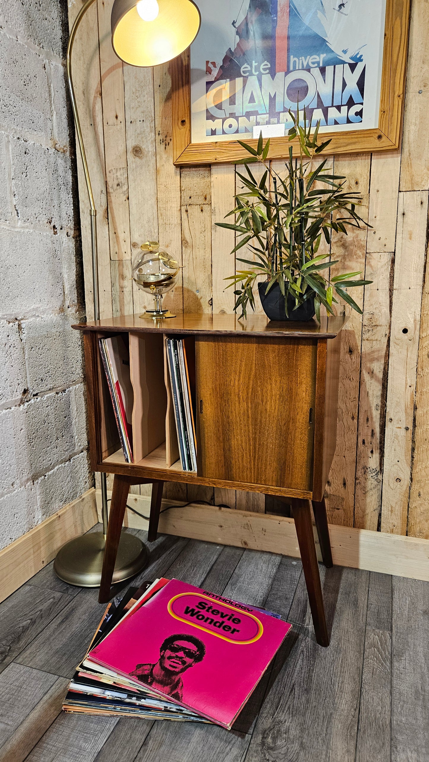 Mid Century, Walnut Finished, Vinyl Storage Unit.