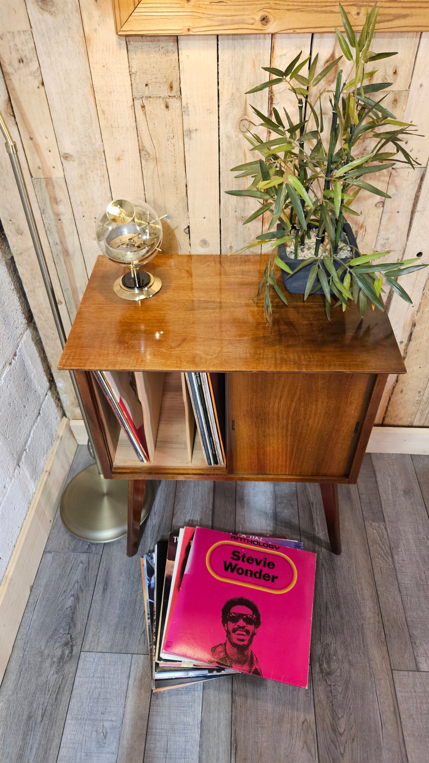 Mid Century, Walnut Finished, Vinyl Storage Unit.