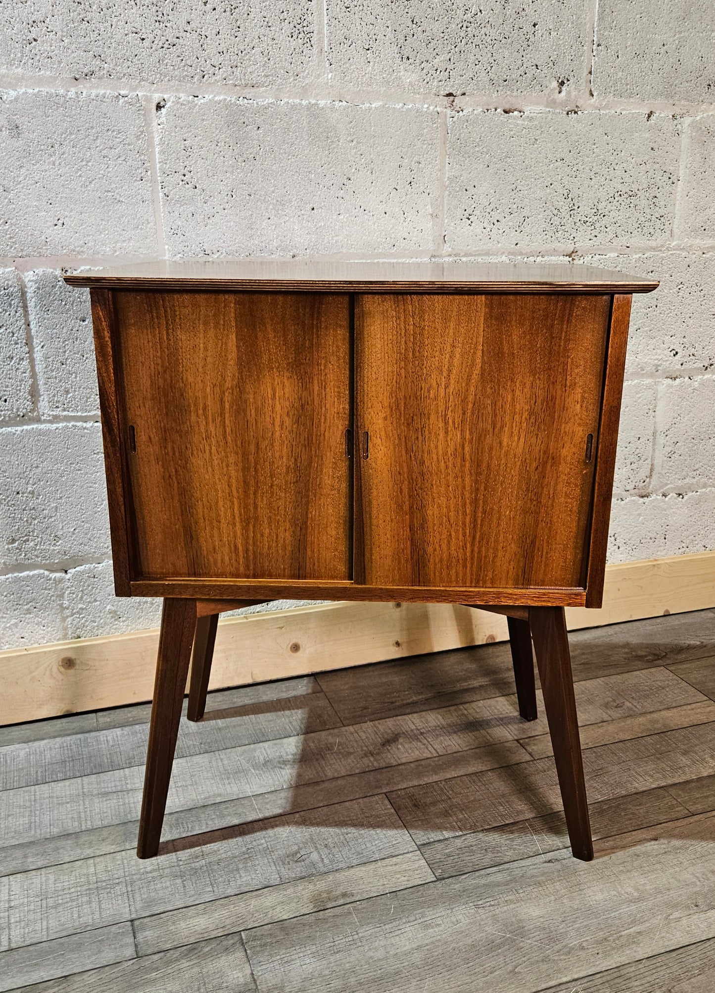 Mid Century, Walnut Finished, Vinyl Storage Unit.