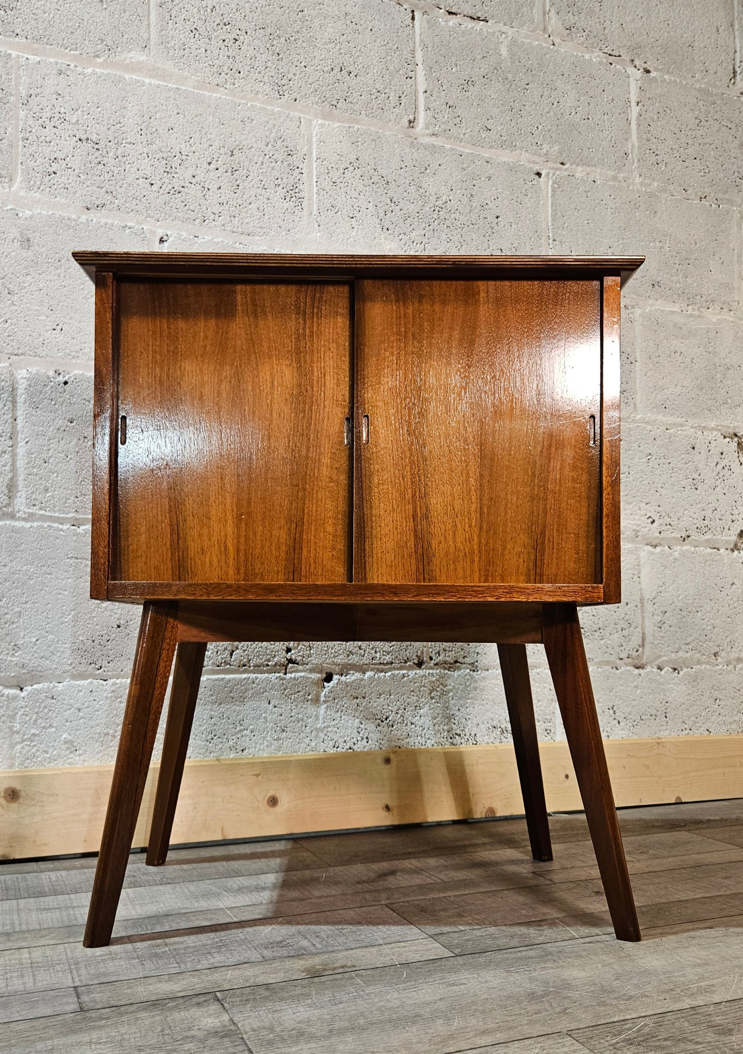 Mid Century, Walnut Finished, Vinyl Storage Unit.