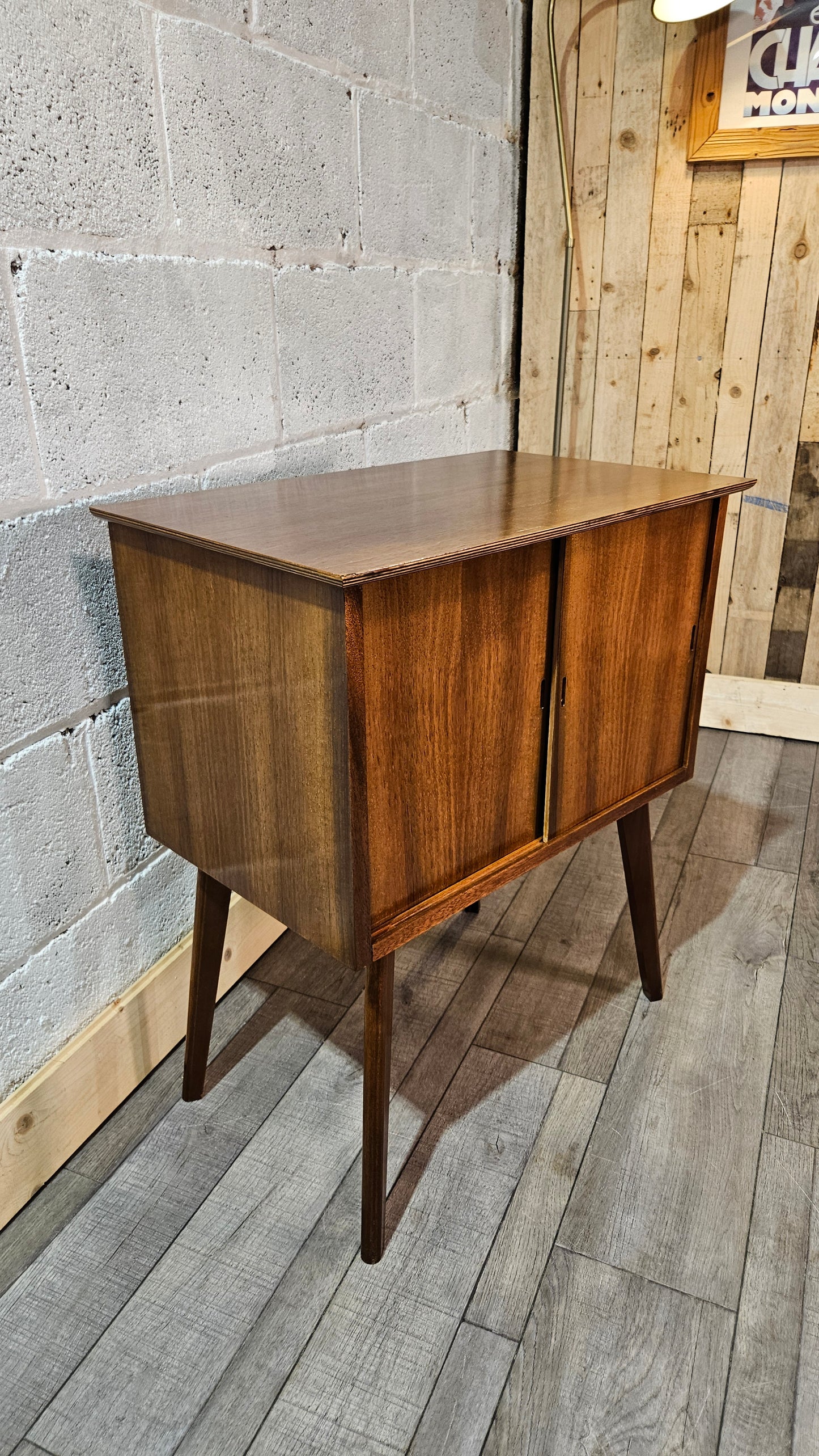 Mid Century, Walnut Finished, Vinyl Storage Unit.