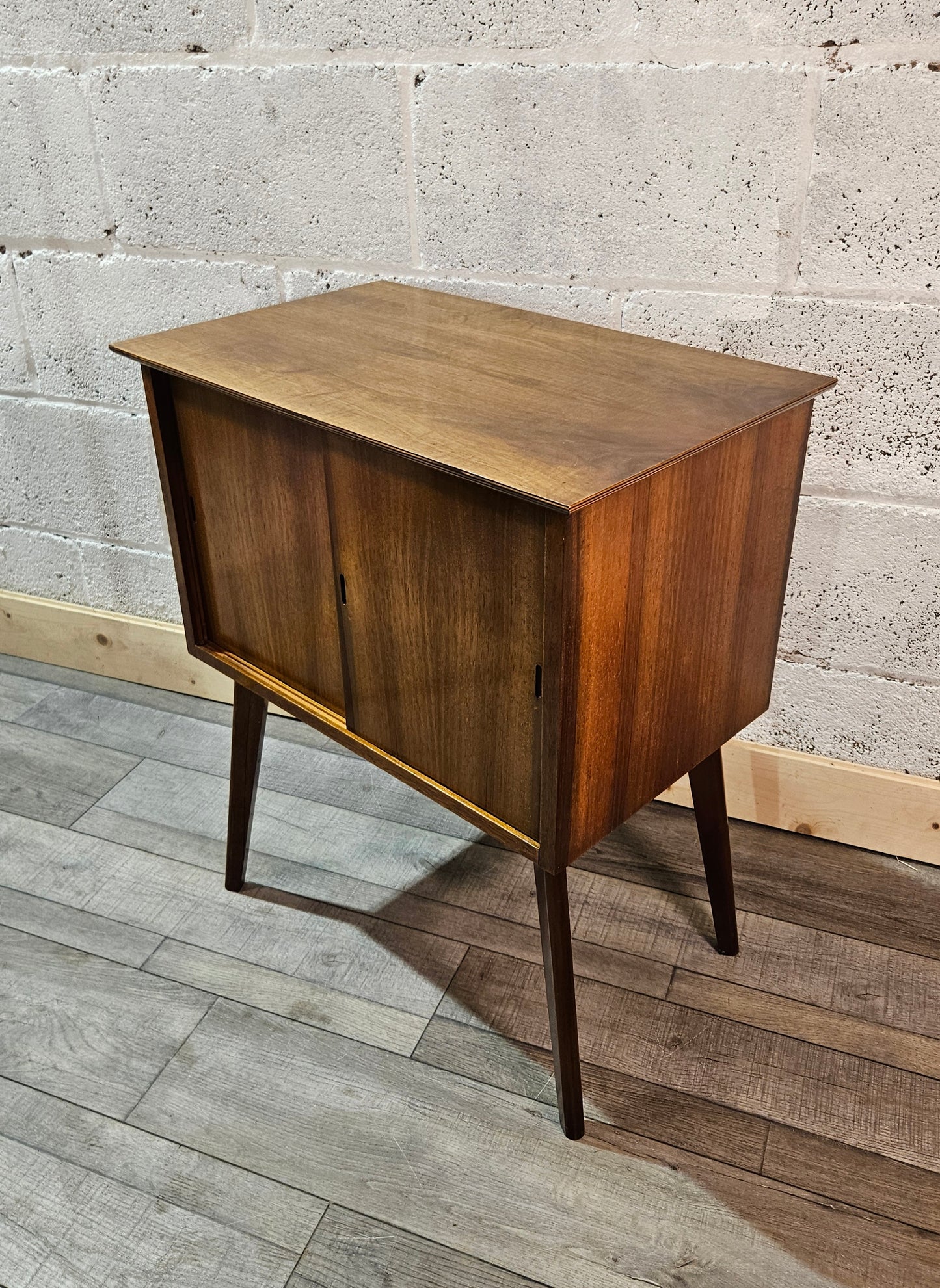 Mid Century, Walnut Finished, Vinyl Storage Unit.