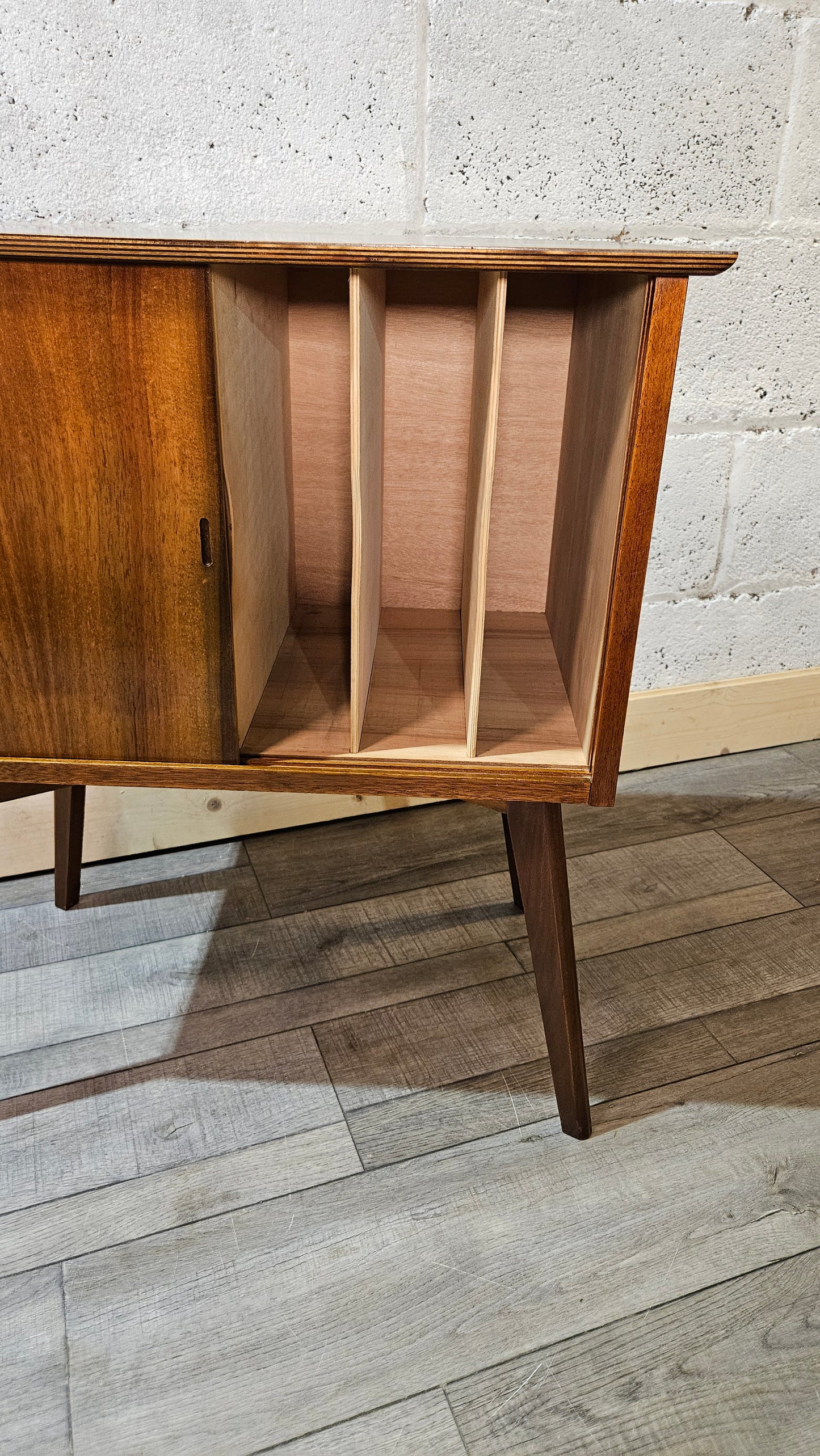 Mid Century, Walnut Finished, Vinyl Storage Unit.