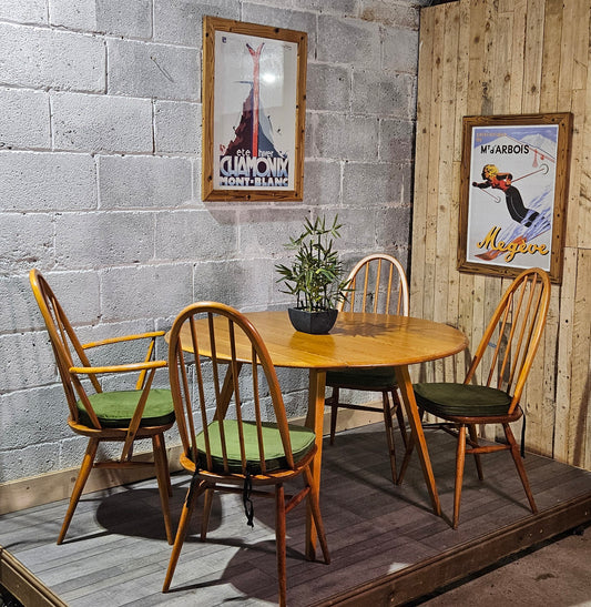 1960s Ercol Windsor Elm Dining Table and 4 Windsor Elm Chairs.