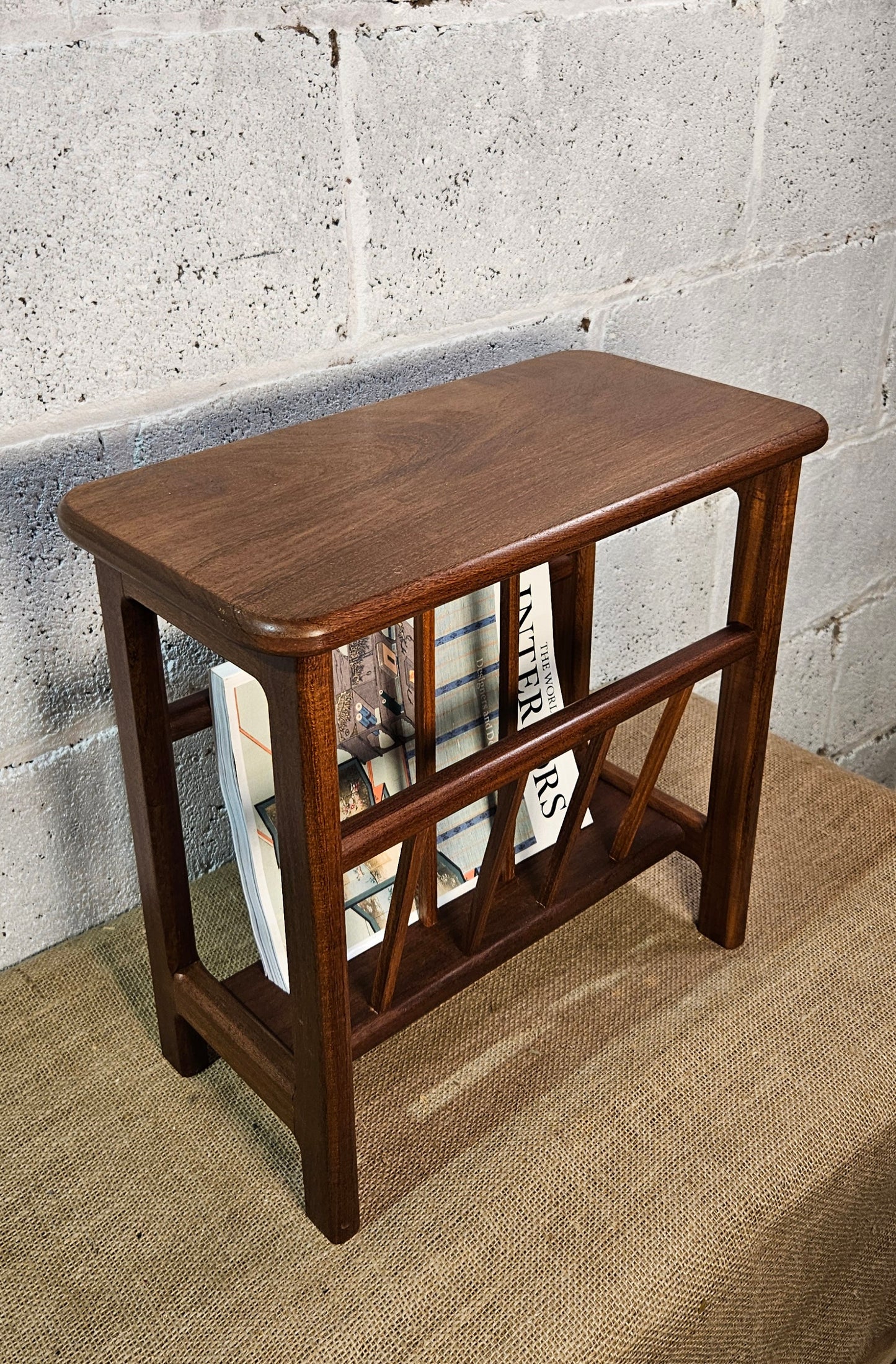 Teak magazine rack side table.