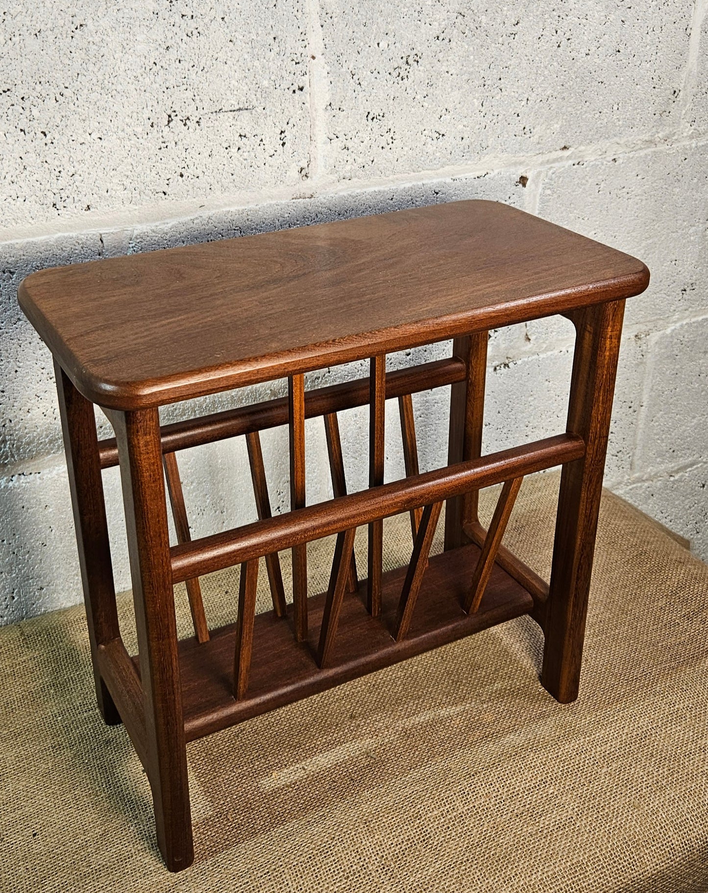 Teak magazine rack side table.