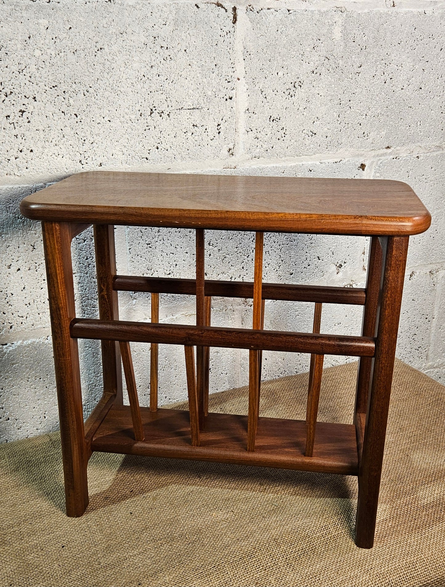 Teak magazine rack side table.