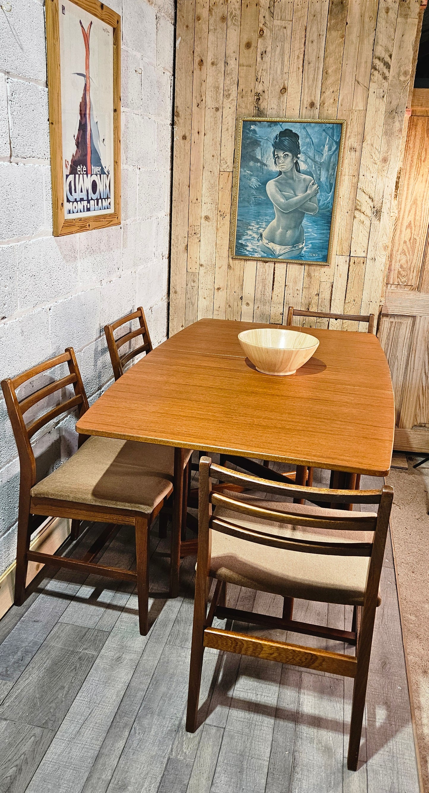 Mid century teak McIntosh drop leaf table and 4 teak chairs.