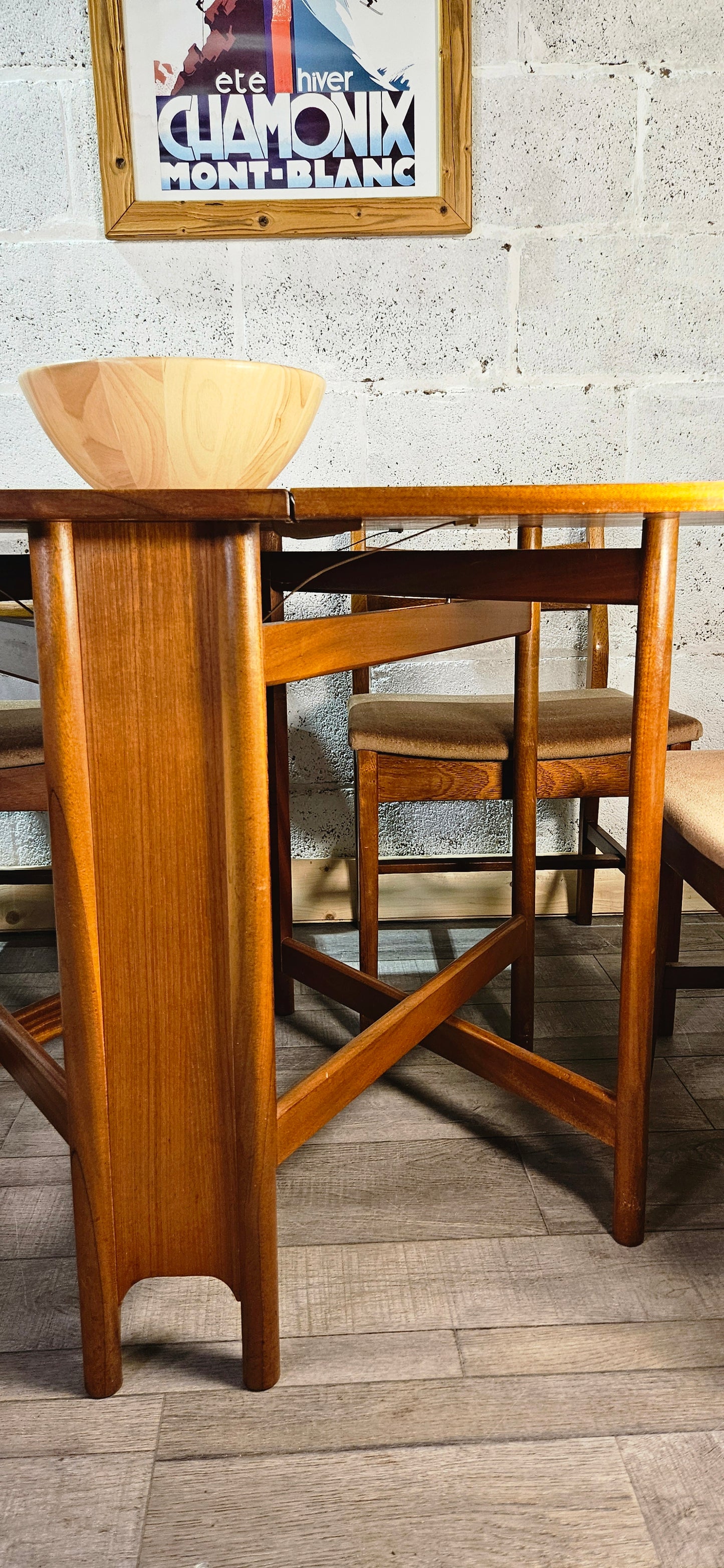 Mid century teak McIntosh drop leaf table and 4 teak chairs.