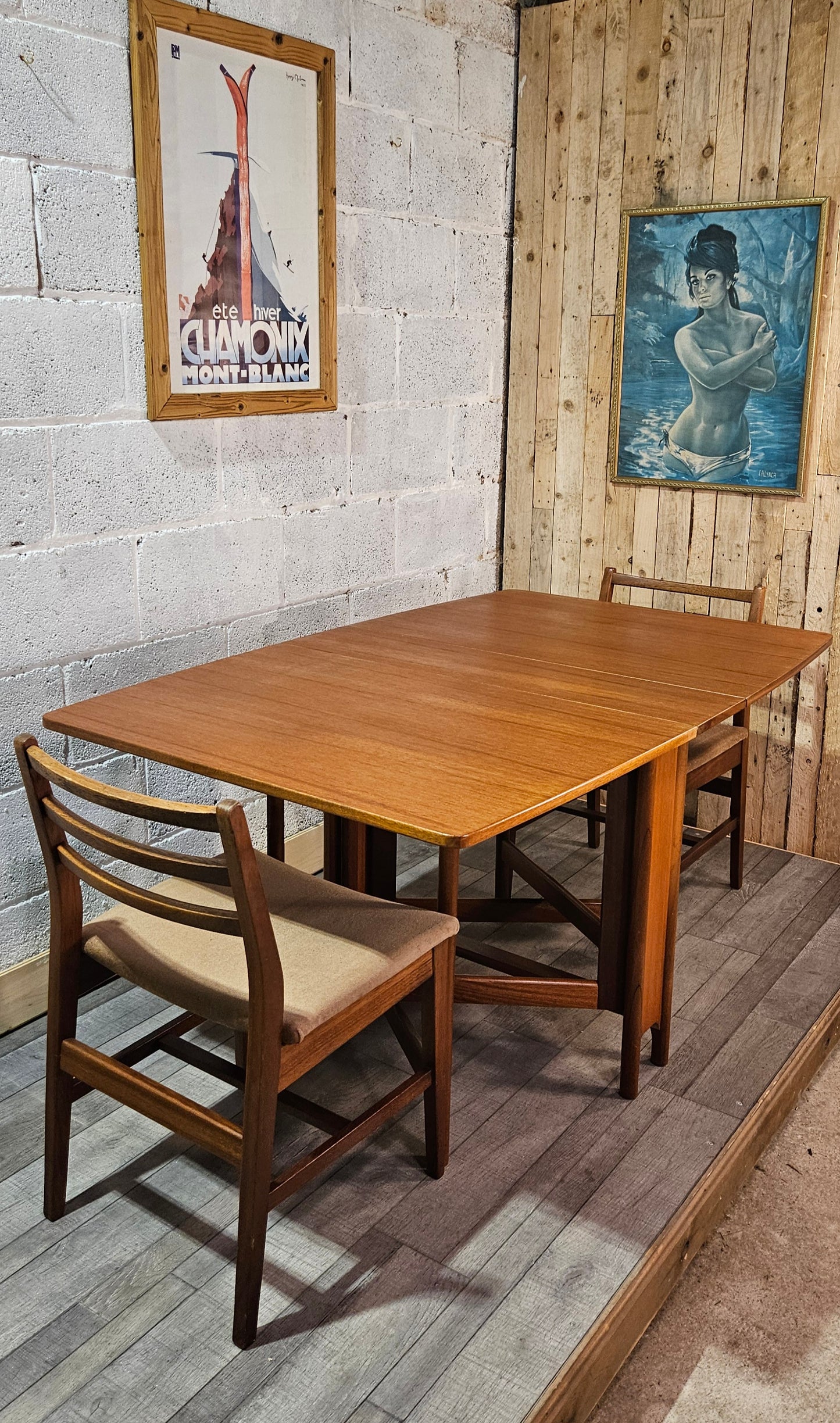 Mid century teak McIntosh drop leaf table and 4 teak chairs.