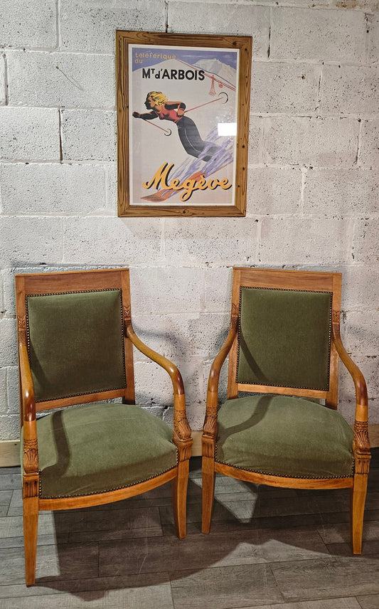 A pair of vintage French Empire style lounge chairs.